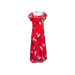 Vintage MD Fashion Hawaiian Muumuu Dress Red Tropical Floral Maxi Luau Tiki
